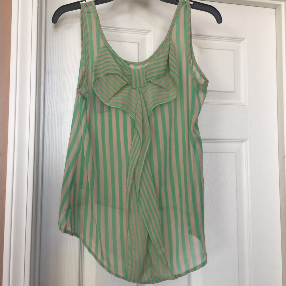 Green and Tan Sheer Sleeveless blouse